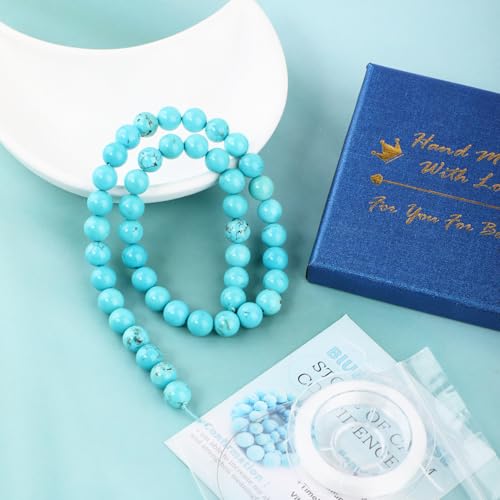 Natural Stone Beads Round Genuine Real Stone Beading Strand Loose Gemstones DIY Smooth Bead for Bracelet Necklace Earrings Jewelry Making (Blue Turquoise, 8mm 45 Pieces) - color: Blue Turquoise, size: 8mm 45pcs
