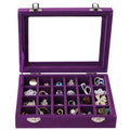 Velvet Jewelry Box 24 Grid Jewelry Earrings Display Organiser Box Ring Tray Holder Earrings Storage Case for Girls Women Wife Mom (Purple) - color: Purple