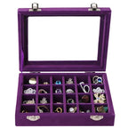Velvet Jewelry Box 24 Grid Jewelry Earrings Display Organiser Box Ring Tray Holder Earrings Storage Case for Girls Women Wife Mom (Purple) - color: Purple
