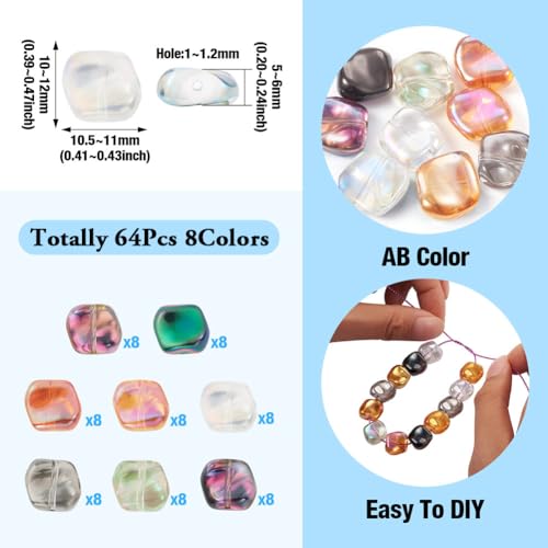 72Pcs Twisted Square Electroplate Glass Beads AB Color Square Glass Beads Crystal Loose Spacer Beads for DIY Bracelet Earring Necklace Jewelry Making Crafts - color: Twisted Square