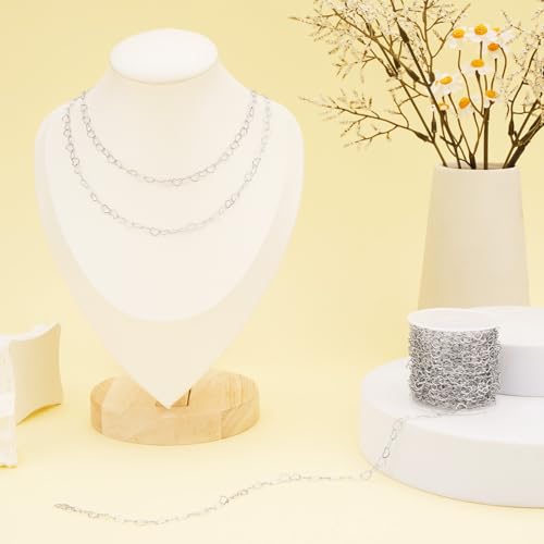 Jabogrii 5 Meters Stainless Steel Heart Chain for Jewelry Making Silver DIY Craft Jewelry Making Chain with Lobster Clasps and Jump Rings - color: Hollow Heart Silver