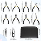 11PCS Jewelry Pliers Set, Long Nose, Diagonal, End Cutting, Bent Nose, Combination, Flat Nose, Needle Nose & Round Nose, Tweezers and Storage Bag, Jewellery DIY Making and Repairing Supplies