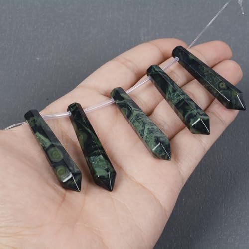 50mm Natural Kambaba Jasper Hexagonal Wand Jewelry Making Crystal Pointed Chakra Reiki Healing Beads 2mm Hole Drilled(Pack of 5) - color: Kambaba Jasper