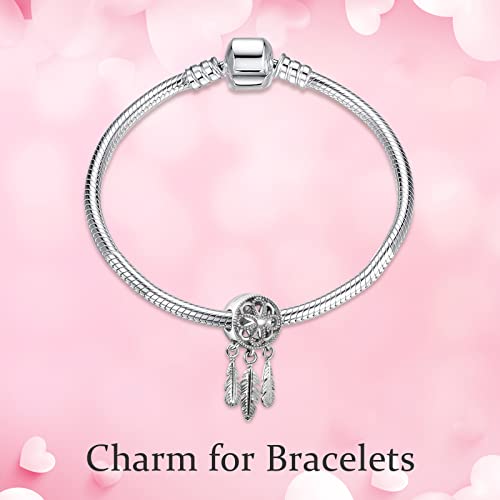 S925 Bead Dangle Charms for Bracelets Necklaces, Compatible with Pandora - style: Dreamcathcer Charm Silver