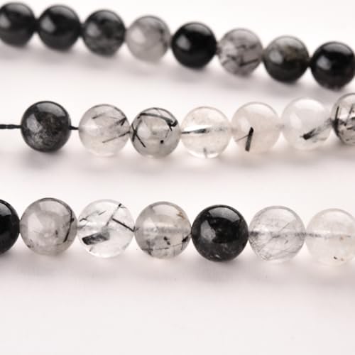 6mm Black Rutilated Quartz Stone Beads Natural Crystal Gemstone Round Loose Beads for DIY Jewelry Making 15"/Strand - color: Black Rutilated Quartz, size: 6mm