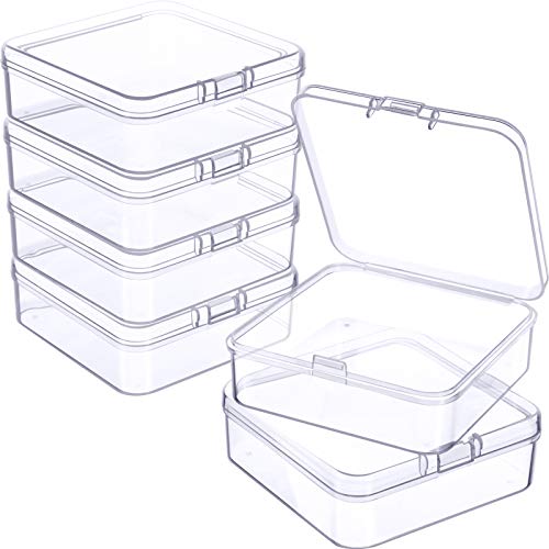 Jetec 6 Pieces Mini Plastic Clear Beads Storage Containers Box for Collecting Small Items, Beads, Jewelry, Business Cards, Game Pieces, Crafts (2.9 x 2.9 x 1 Inch) - size: 2.9 x 2.9 x 1 Inch