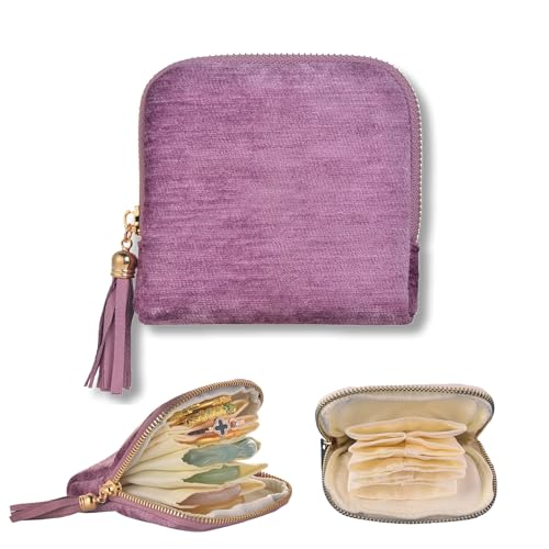 Small Travel Jewelry Case, Soft Velvet Organizer Pouch for Bangles, Bracelets, large Earrings, Beaded necklaces, Anti-Scratch & Portable Jewelry Bag Holder for Daily Use & Gift (Purple) - color: Purple