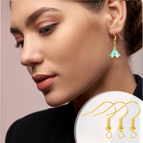 400 Pcs Stainless Steel Earring Hooks Fish Hook Earrings for Jewelry Making Gold French Wire Hooks Coil and Ball Style Earwires Ear Wires for Women DIY Dangle Earrings Crafts Supplies - color: Gold