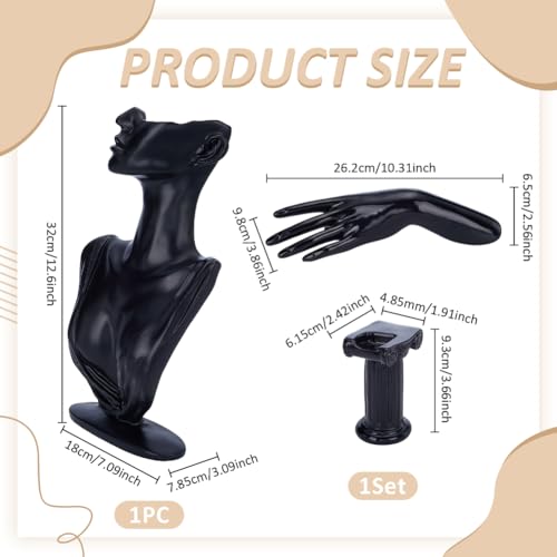 UNICRAFTALE 2pcs Jewelry Mannequin Display Set Black Resin Side Body Model Bust Shaped Jewelrys Necklace Displays Stands with Mannequin Hand Bracelet Necklace Ring Display Stand for Jewelry Displays - color: Black