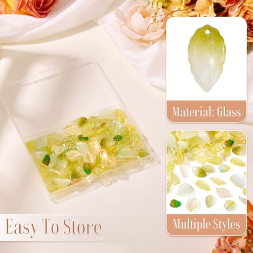 Beadthoven 136pcs Fall Leaf Beads Yellow Green Glass Crystal Small Tree Leaf Bead Charm Thanksgiving Day Transparent Fall Autumn Leaves Craft Spacers for DIY Jewelry Making Bracelet Hair Accessory - color: Yellow Green
