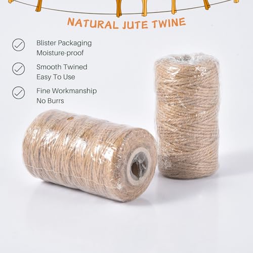 Garden Twine 2mm, 328 Feet Natural Jute Twine for Garden, Crafts, Gifts Wrapping, Packing and Home Decor