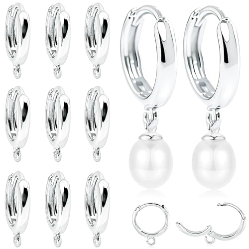stino 16Pcs Huggie Earring Hooks for Jewelry Making, Brass Earring Hoops Clasps, Findings & Supplies(Silver Plated) - color: Silver Plated
