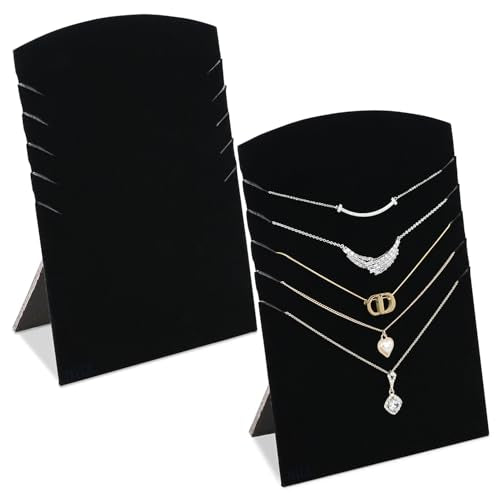 MOOCA 2 Pcs Set Freestanding Velvet Necklace Chain Display Stand for Multiple 5 Necklaces, Jewelry Display Stand, Chain Display Pad for Vendor, Black Color - color: Black, 5 Slots