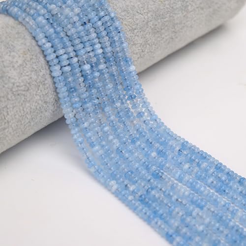 2 Strands (300PCs) Aquamarine Rondelle Beads, 2 * 4mm Gemstone Loose Spacer Abacus Disk Beads for DIY Bracelet Necklace Earrings Jewelry Making, Craft Supplies Beading Kit - color: Aquamarine, size: 2*4MM