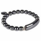 Justinstones Gem Semi Precious Gemstone Love Heart Charm Stretch Beaded Bracelet Unisex - color: Hematite