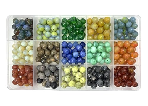 300pcs 8 mm Natural Boulder Beads & amp; Synthetic Agate Energy Stone, Loose Stone gem Fitting Hole Size 1 mm, DIY Smooth Beads Necklace Bracelet, Jewelry Making - color: 8mmNatural stone synthetic agate-A