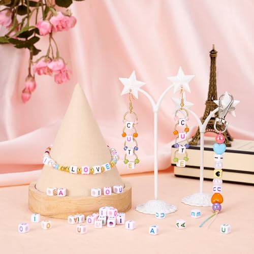 KISSITTY 500pcs 6mm Cube Acrylic Vowel Letter Beads Mix Color for DIY Jewelry Making