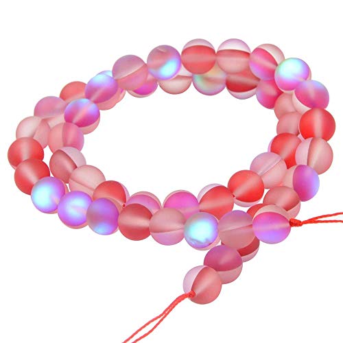 Matte Aurora Crystal Glass Beads Gemstone 6MM Red Frosted Glitter Shining Mermaid Round Loose Beads Frosted Moonstone for Jewelry Making - color: red, size: 6mm
