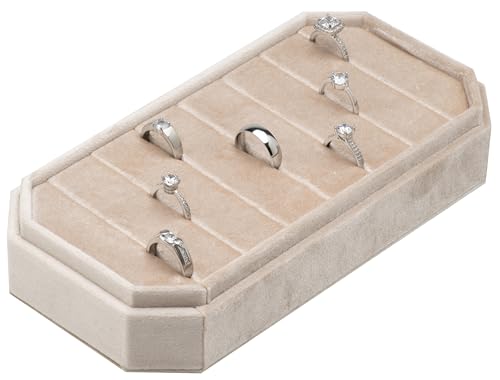Velvet Ring Organizer Display Tray Jewelry Box Earring Holder Case for Wedding Birthday Christmas Day (Beige) - color: Beige