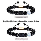 VLINRAS Zodiac Bracelet for Men Women, 8mm 10mm Natural Black Onyx Stone Star Sign Constellation Horoscope Bracelet Gifts
