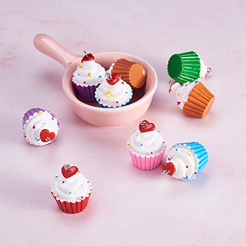 Cheriswelry Cup Cake Resin Pendants Lovely Food Sweet Dessert Dangle Charms Links Hanging Ornament with Metal Loop Fruit Pendants for Key Chains Bracelet Necklace Jewelry Making - color: Mixed Color Cup Cake