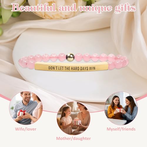 INSYOHO Dont Let the Hard Days Win Bracelet – Inspirational Healing Crystal Bracelet for Women & Men, Agate & Amethyst Beaded Adjustable, Motivational Gift for Stress Relief & Positivity - color: Rose Quartz