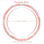 BONNY BOXX Natural Genuine Gemstone Faceted Round Beads Bracelets, 3mm Adjustable Stretchy Tiny Faceted Black Tourmaline Bracelet, Healing Crystal Reiki Chakra Dainty Jewelry Fashion Gifts - color: Pink Opal