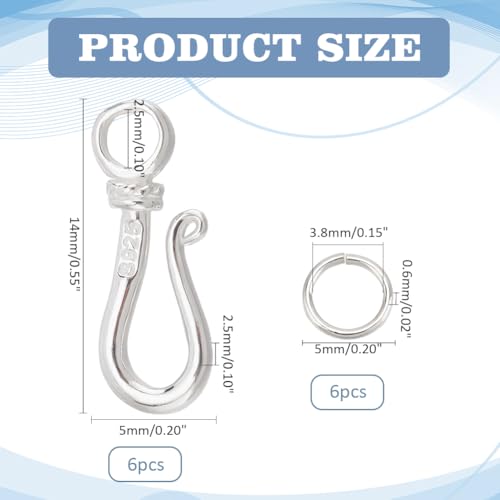 PH PandaHall 6 Sets 925 Sterling Silver Hook Clasps S Hook Ring Jewelry Clasps Ring Clasps Connectors for Necklace Bracelet Pendant Purse Making Keychain Handmade Crafts Sterling Silver Jewelry