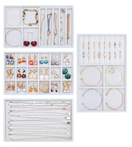 Jewelry Drawers Organizer Trays,4 Layer Stackable Jewelry Drawer Inserts Velvet Jewelry Tray Storage Display Tray for Earring Necklace Rings Bracelet