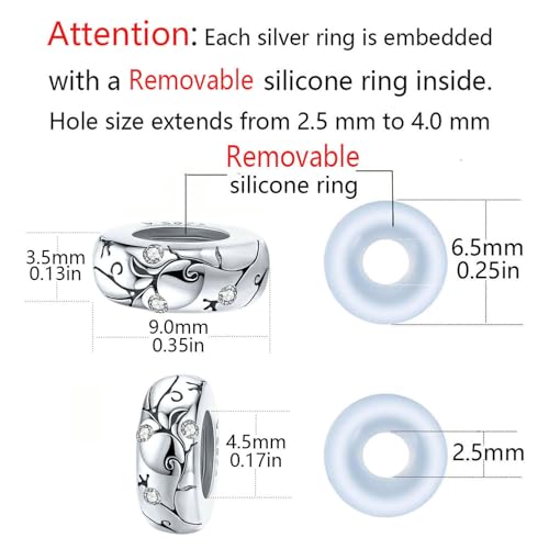 Clip Stopper Charms Sterling Silver Rondelle Spacer Bead for Bracelets (Silver) - color: Retro-Silver 6 pcs
