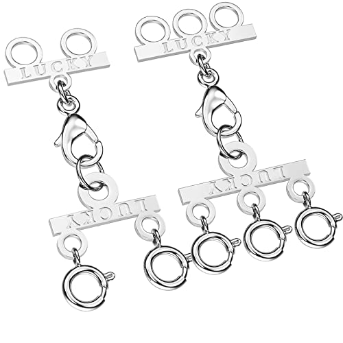 Dailyacc Lucky Necklace Layering Clasp 18K Gold and Silver Multi Strand Clasps for Stackable Necklaces - color: 2Pcs Clasp 2 + 3 Silver