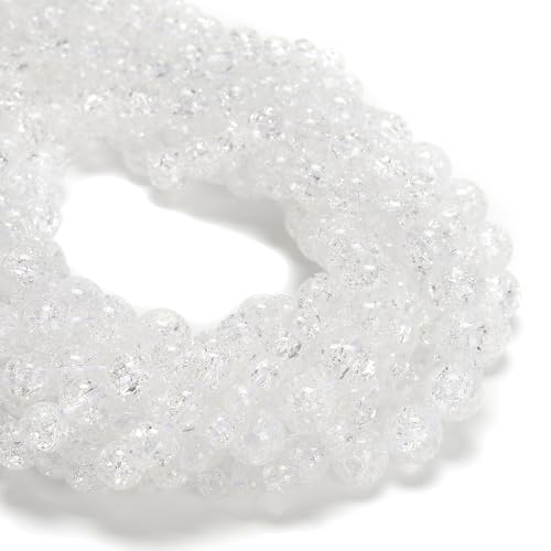 8mm 95pcs Clear Crackle Quartz Smooth Round Gemstone DIY Beads for Jewelry Making - size: 8mm