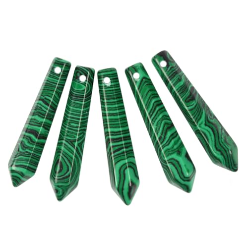 50mm Synthetic Malachite Hexagonal Wand Jewelry Making Crystal Pointed Chakra Reiki Healing Beads 2mm Hole Drilled(Pack of 5) - color: Synthetic Malachite