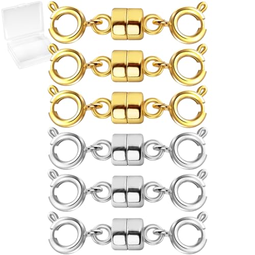 MKCYD Double Magnetic Necklace Clasps and Closures, Necklace Extenders for Women, 14K Gold and Silver Magnetic Jewelry Clasps for Bracelets - color: 6Pcs | Gold & Silver