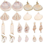 SUNNYCLUE 1 Box 20Pcs 10 Styles Seashell Charms Bulk Sea Shell Charms Large Gold Electroplated Natural White Conch Cowrie Ocean Beach Charm for Jewelry Making Charms Women DIY Necklaces Earrings Craft - color: 1 Box 20Pcs 10 Styles Seashell Charms