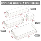 27 PCS Clear Plastic Drawer Organizer Set, 4 Sizes Acrylic Drawer Storage Trays Non Slip Storage Bins for Makeup, Jewelry, Gadgets for Kitchen, Bedroom, Bathroom, Office - style: 27 PCS with 4 sizes