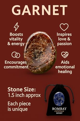 Garnet Worry Stone – Natural Polished Thumb Palm Stone for Energy, Passion & Grounding – Pocket Crystal for Focus & Inner Strength - color: Garnet