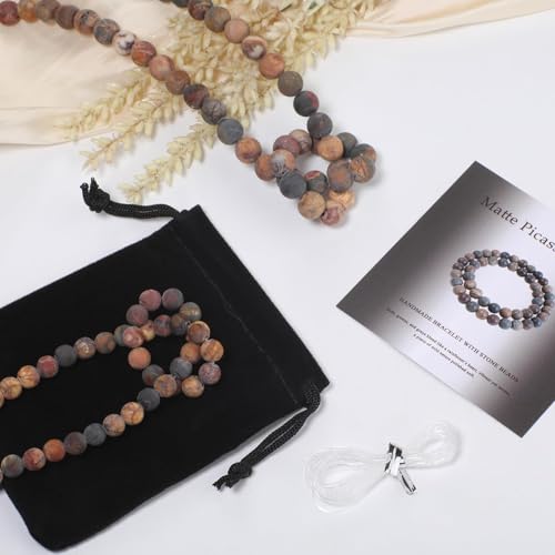 Stone Beads, 60pcs Matte Picasso Jasper, 6mm Round Loose Beads for Jewelry Making, Bracelets, with Bag, String & Card - color: Matte Picasso Jasper, size: 6mm