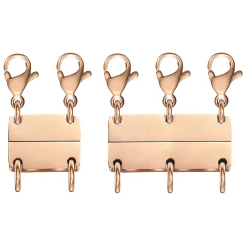 MKCYD Multi Necklace Layering Clasp Strong Magnetic Clasps, Gold and Silver Necklace Separator for Layering, Multiple Jewelry Closures for Layered Look - color: 2Pcs | Double Rose-Gold + Triple Rose-Gold