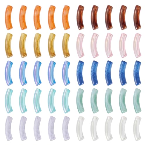100 pcs Acrylic Tube Beads for Bracelets Curved Chunky Bamboo Tube Beads Two Tone Bangle Acrylic Bead for Jewelry Making Earring Crafts - color: Mixed Color-4