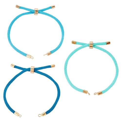 FASHEWELRY 3Pcs Adjustable Slider Bracelet Making Polyester Braided Round Cord Twisted Cord Thread Adjustable Link Bracelet Fit for Connector Charms DIY Jewelry Making Supplies (Blue) - color: Blue, size: 8.3-9.45 inch