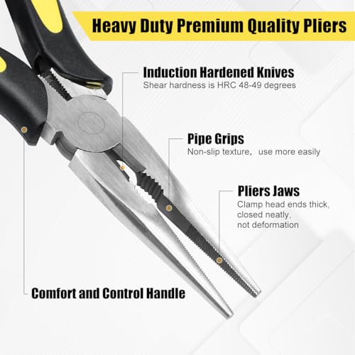 Premium Long Needle Nose Pliers-6’’, Paper Clamp Precision, High Carbon Steel, Soft Grip with Wire Cutter, Long Nose Cutting Pliers for Home, Fishing, Jewelry, Crafts,2pcs - style: Two-6in