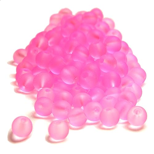 100 Matte Frosted Translucent 6mm x 5mm Round Loose Glass Jewelry Spacer Beads with 1.2mm Hole in Many Colors (Bubble Gum Pink) - color: Bubble Gum Pink