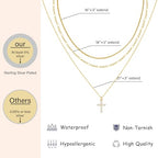 LANE WOODS Gold Plated Necklaces for Women - Multilayer Coin Medallion Pendant Necklace Adjustable Layering Choker Necklaces Chain Set Jewelry - style: Cross-Gold