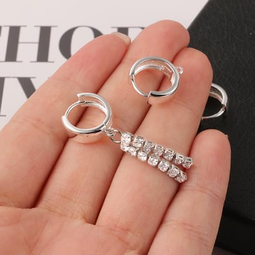 6Pcs 925 Sterling Silver Earrings Hooks Round Hoop Huggie Ear Hooks Hypoallergenic Sterling Silver Findings Dangle Earrings Leverback 14x5mm Wide Thick Huggie Hoop with Loop Supplies Jewelry Making - color: 6Pcs14x5mmHuggie_Silver