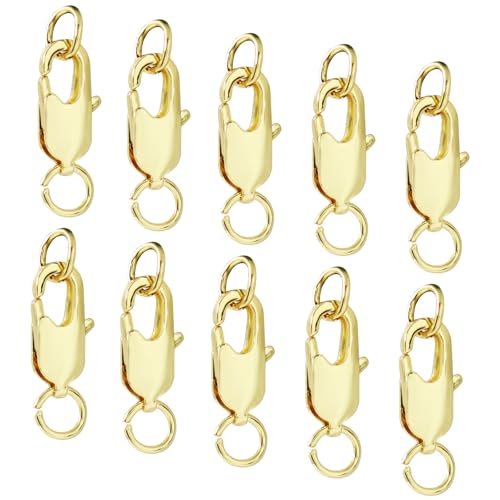 10Pcs Lobster Claw Clasp with Jump Ring, 18K Gold Jewelry Clasps for Necklace, Bracelets(Gold) - color: gold, size: 10