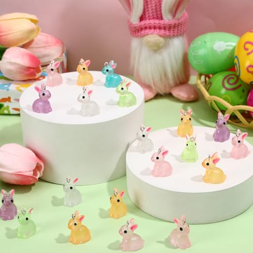 Augshy 64 Pcs Easter Rabbit Charms, Resin Bunnies Charms Luminous Rabbit Beads Easter Pendant Bulk Glow in The Dark Ornament for DIY Bracelet Necklace Earrings Jewelry Making Accessories Decorations - style: Easter Rabbit Style