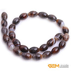 GEM-Inside Stripe Botswana Agate Gemstone Loose Beads Natural 10x14mm Bronw Olivary Crystal Energy Stone Power for Jewelry Making 15" - size: Brown-10X14mm