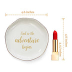HOME SMILE And So The Adventure Begins Ring Dish-Inspirational Bridal Shower, Bachelorette Party, Engagement Wedding Gifts, Congratulation Present for New Chapter,Ceramic White - style: And So The Adventure Begins