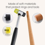 Meowoo Jewelers Rubber Hammer with Wood Ring Mandrel Ring Shaper Tool - Repair Bent Rings & Jewelry Making Kit